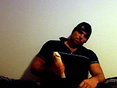 J-Art male solo with hat and 12 inch cock dildo at night