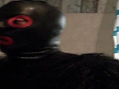 rubber guy wanking in monkey suit
