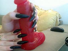 long black nails handjob dildo