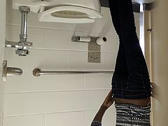 Skinny black college babe i caught in the bathroom