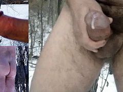 3 thick cumshots in the snow plus winter cock-ass slideshow