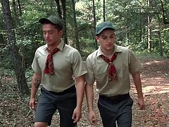 It's time for these fucking little twinks to prove their manhood, so they get an assignment from their team leader. They start their journey into the woods, encounter a snake, show that they are man enough, to deal with such danger and then take a break, to deal with a good old fashioned fuck in the woods.