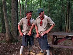 It's time for these fucking little twinks to prove their manhood, so they get an assignment from their team leader. They start their journey into the woods, encounter a snake, show that they are man enough, to deal with such danger and then take a break, to deal with a good old fashioned fuck in the woods.