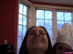 Three teen chefs sharing on one fat cock during valentines