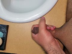 Jacking my Fat uncut Cock before a Shower