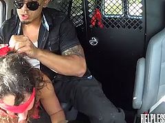 Teen girl Bella got into the wrong car to get home. Because that guy in the car was all about dominating chicks and banging them. He undressed Bella, fingered her good and fucked her blindfolded from behind. He also made her suck his cock!