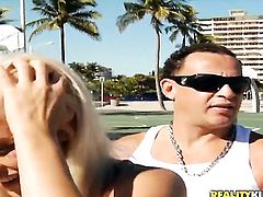 Blonde with big bottom and smooth pussy and horny dude have a lot of fun in this blowjob action
