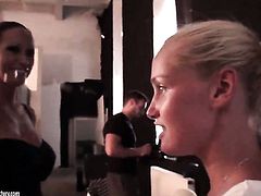 Blonde Mandy Bright with gigantic knockers and lesbian Kathia Nobili are horny for each other