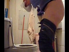 Beautiful brunette in the toilet bathroom hidden cam voyeur