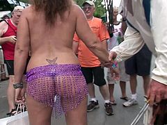 Curvy Fetish sluts in Thongs gets their sexy bodies Messy as they showcase Natural Tits in Public on Outdoor Reality scene