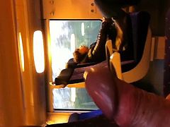 Flash cock in train for teen with cumshot