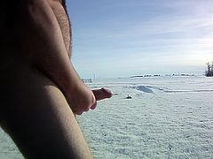 Jerk and cum in a snowy field