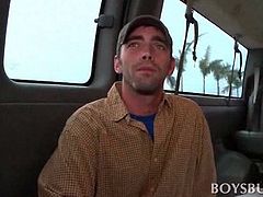 Cute amateur guy gets picked up for sex in the bus and is given big boner