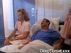Dirty-minded classic nurses provides their patient with a handjob