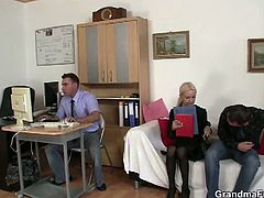 Granny takes two cocks at job interview