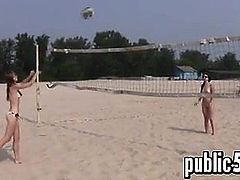 Topless Teen Girls Playing At The Beach