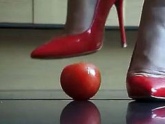 MissAdorabella red stiletto heels squishes tomatoes