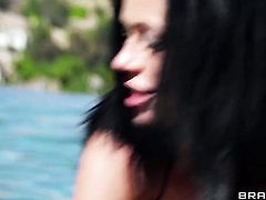 Keiran Lee ejaculates after Aryana Augustine with big knockers gives magic blowjob