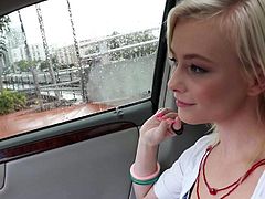 Southern teen girl gets picked up by an auto while hitchhiking. She offers to give a contribution to the driver, but has no money. So she uses her mouth and pussy.