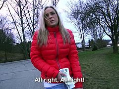 Blonde vixen was walking carelessly on a cold autumn day and she did not expect to get a sex invitation. Soon enough, hers is a creampie pussy and she likes it a lot