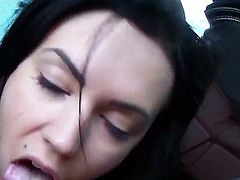 Sheri Vi is an attractive teen with cute small tits. In this video we see her doing it in the back of a car, while it is still moving. It must have been fun to film it.