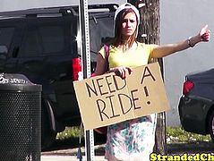 Tattooed hitchhiking teen gets cum in mouth