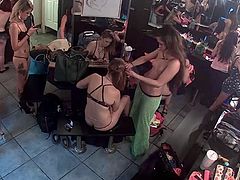 Bunch of strippers hanging out in the dressing room