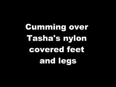 Cum over my girlfriends grey tights pantyhose nylon feet