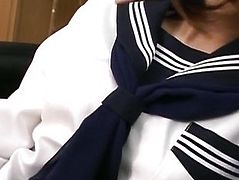 Rua Mochizuki in uniform sucks cock