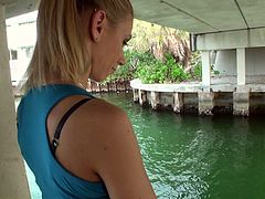Coco Blue is a lovely blonde next door who loves fishing. Sweet easy sexy gets down on her knees and gets face fucked from your point o view under the bridge. She has a nice time sucking cock in public place.