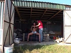 Short-Haired Brunette Gets Fucked in the Shed