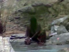 Lady open air bathing in River by Hidden Cam