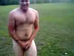 Cute straight guy gets everything exposed in a field