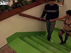 Marga and Gundi get fucked and eaten up by three horny guys in the bedroom.