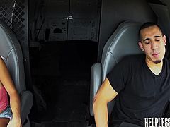 When seeing Michelle walking along the road, this driver couldn't simply pass by, so he offered to help. This is not going to be an ordinary ride, as the horny man asks her to show him her tits. See the naive teen with beautiful long hair, dominated by the lusty guy.