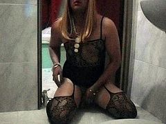 Beautiful crossdresser cum alone