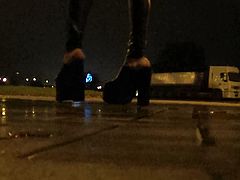 wet platform mules and my sexy feet