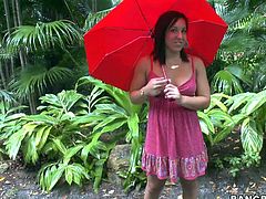 sexy Leilani Cole in red umbrella gets picked off the street. This amateur brunette in pink summer dress is ready to do wild things in a van for Bang Bros. Shes an easy one.