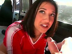 Stefania Marfa is a brunette babe with a really big and round ass and shes going to give this dude a really sensual blow job in the bus. Hes going to love her luscious lips