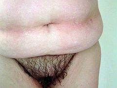 wife showering her big white body,hairy pussy,tits