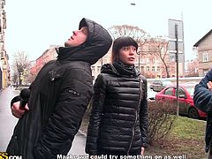Katerina is approached by these two guys, who shower her with compliments on her beauty (as if she didn't already know she was fine). They also offer her money to go somewhere with them and do sexual things. How much did they give her to get naked with them? Watch and see how much and how far she goes.