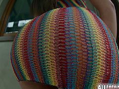 Gorgeous brunette Liona spreads her cum filled ass wide apart