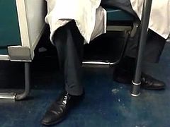 Str8 spy daddy working his bulge in metro