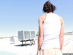 Topless Jade Kennedy gives handjob rooftop