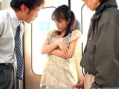 japanese hottie sucks cock on the train