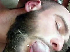 Bearded guy loves cum in his mouth