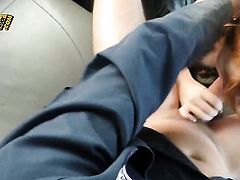 Redhead finds man sexy and takes his hard love stick in her mouth