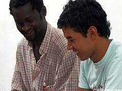 This brotha is tutoring his student, and is pleased to find that he has a thing for guys as well. The young freshman helps out his tutor by giving him a hand, and some mouth as well. The chocolate top bends his student over for another long, deep lesson of sorts. The tutor goes deep, balls deep in that ass.