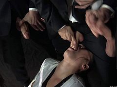 Dana Vespoli gets her hot asian mouth drilled by two, three and four cocks at the same time in oral gangbang action with open mouth facials in the end. She loves hard cocks and fresh cum.