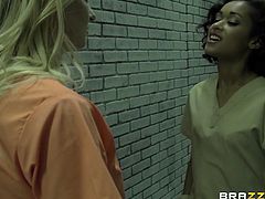 Natalia is the unfortunate newcomer to the prison, but she makes friends quite fast. She meets one of the inmates, when she gets in, but now her and several others are in the shower, when she's brought in by the guard. One chick is getting eaten, while Natalia cleans, but the action comes to her fast.